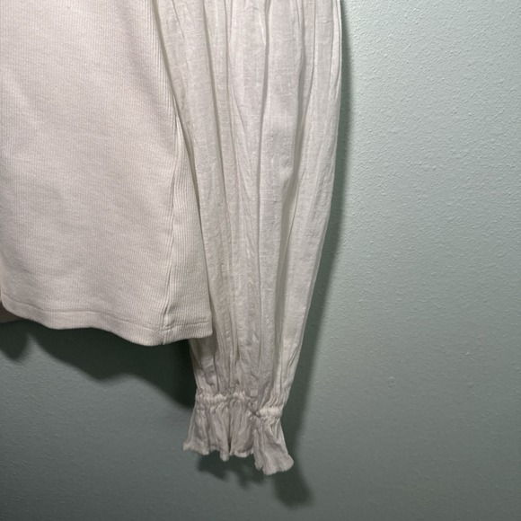 By Anthropologie Ruffled white Blouse Top Ribbed Long Sleeve L boho - Picture 3 of 8